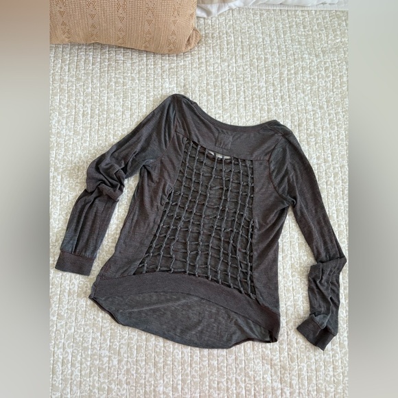 Chaser Grid Cage Back Knot Long Sleeve Tee | Acid Wash Gray | Y2K Vintage | M - Picture 7 of 16